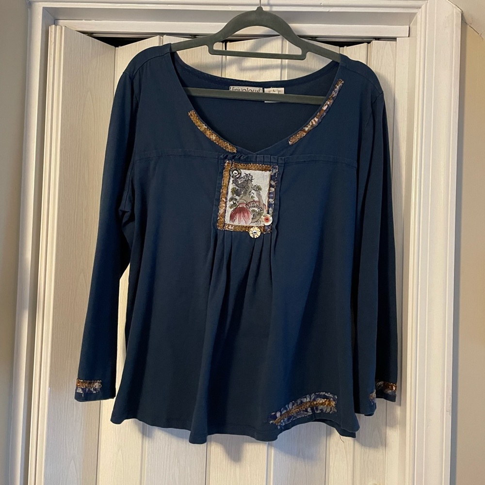 Frivolous by la blend V Neck Navy Blue Top